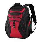 KROSER hard shell RFID travel laptop backpack, black with red panels and front zip pockets