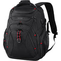 Black hard shell travel laptop backpack with top handle, front organizer, and padded shoulder straps