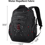 KROSER hard shell RFID travel laptop backpack, black with red accents and multiple front zippers