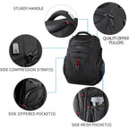 Black travel laptop backpack with adjustable straps, side mesh pocket, and quality zipper pulls