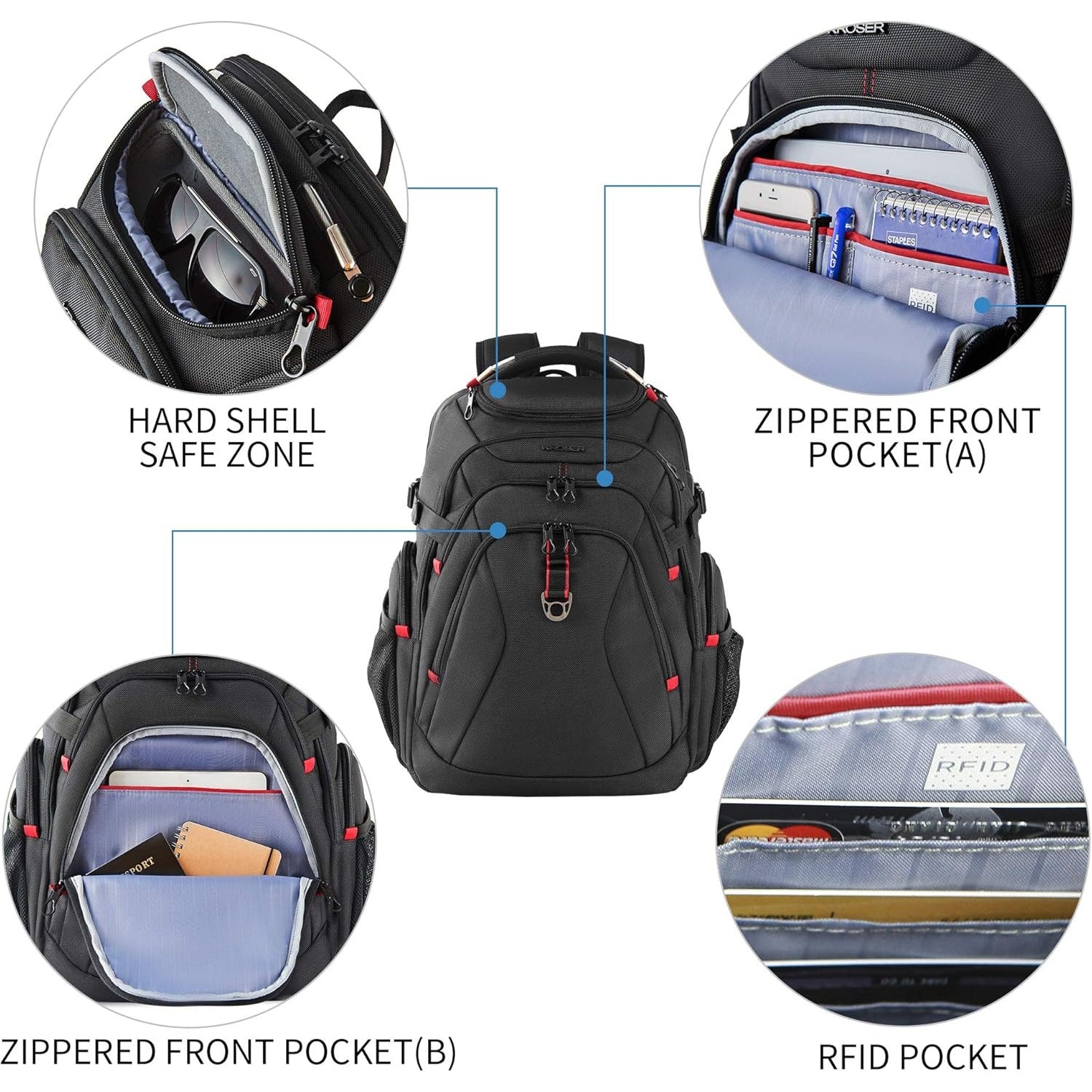 KROSER 17.3 Inch Hard Shell RFID Travel Laptop Backpack with USB