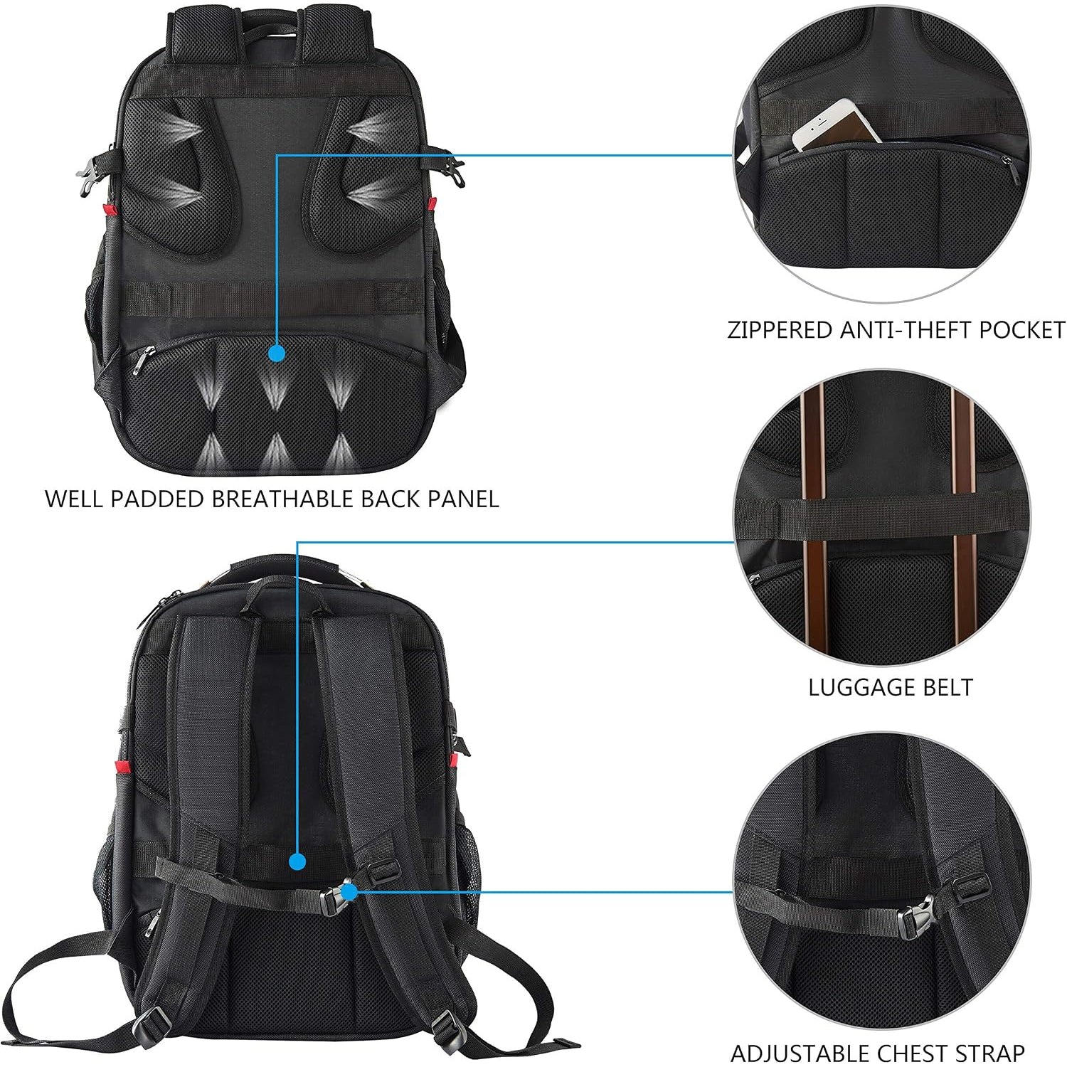 KROSER Travel Laptop Backpack 17.3 Inch XL Heavy Duty Computer Backpack with Hard Shell Saferoom RFID Pockets Water-Repellent Business College Daypa