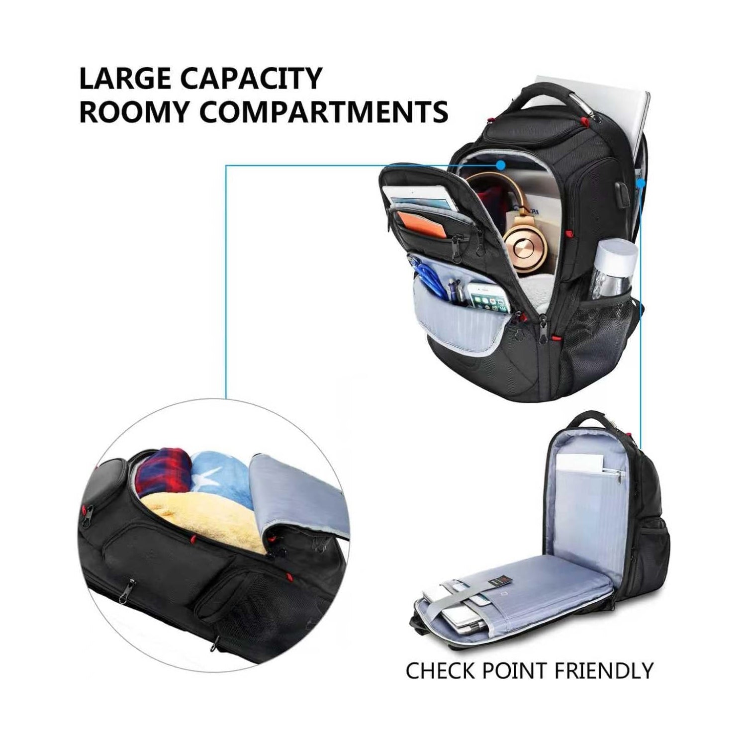 KROSER 17.3 Inch TSA Laptop Backpack with USB Black