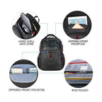Black KROSER laptop backpack with hard-shell front section, front zip pockets, and RFID pocket