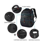 Black KROSER laptop backpack with sturdy handle, side mesh pockets, and multiple front zippers