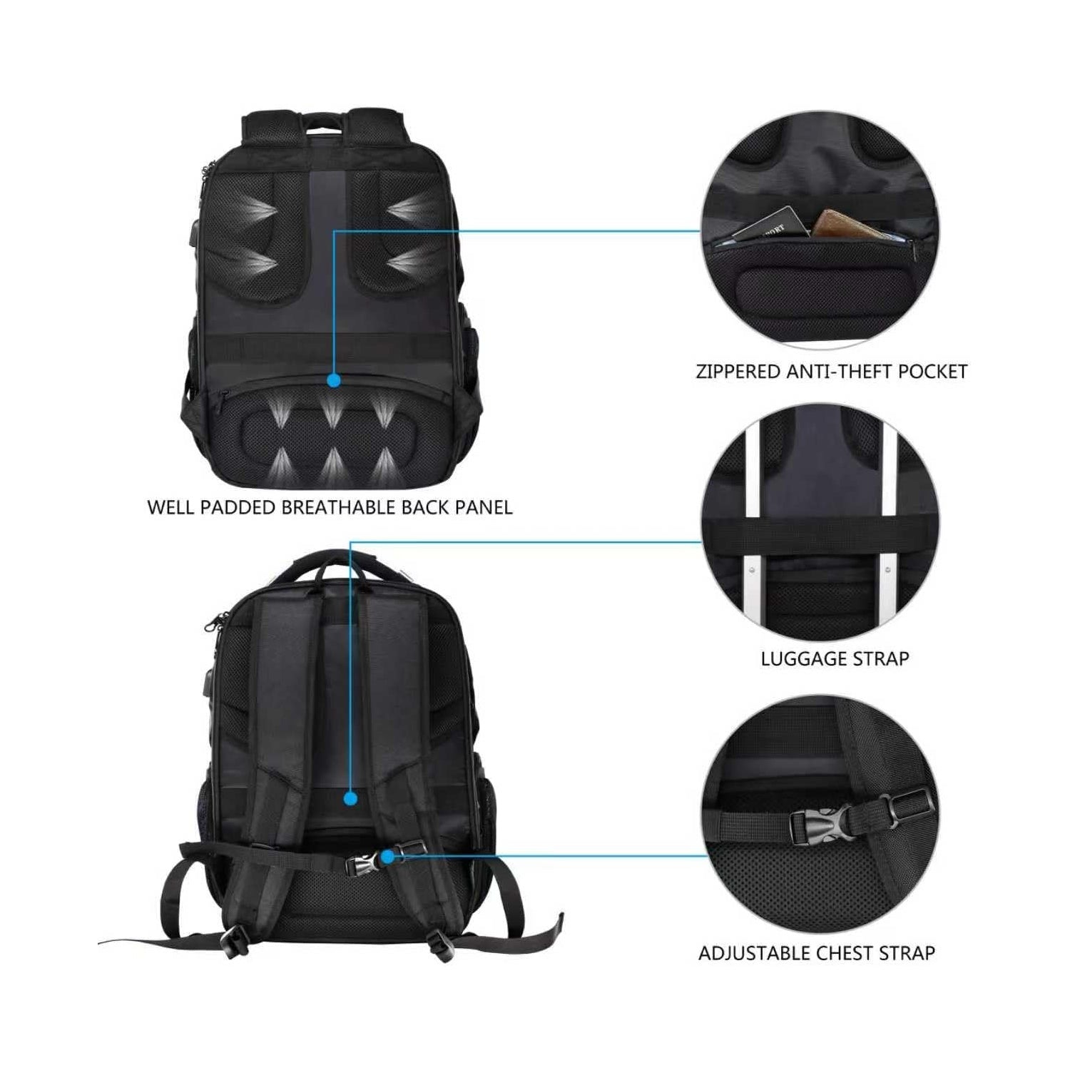 backpack laptop usb Ford Script Gray Smart | Charging Port this backpack is lightweight and features water Travel Laptop Backpack, 17 Inch