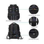 Black KROSER laptop backpack back view with padded breathable panel, chest strap, and luggage strap