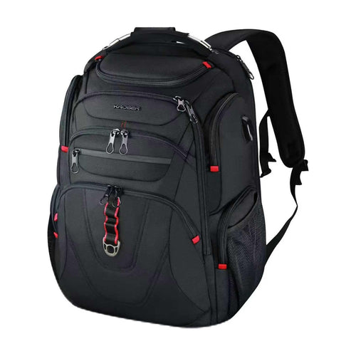 Black KROSER 17.3 inch laptop backpack with multiple front zip compartments and carry handle