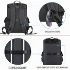 Black laptop backpack with padded back panel and adjustable shoulder straps.