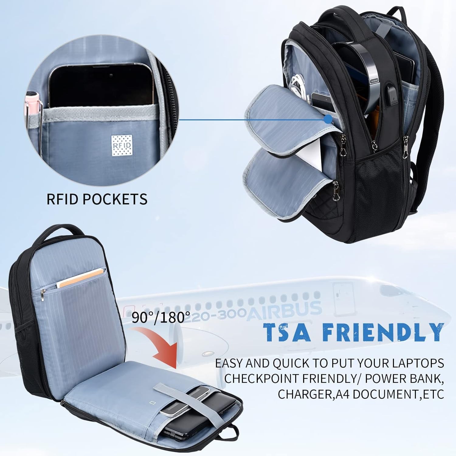 KROSER 17 Inch Quilted RFID Laptop Backpack with USB