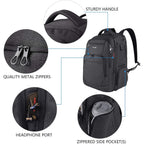 KROSER laptop backpack with sturdy handle, quality metal zippers, headphone port, side pockets.