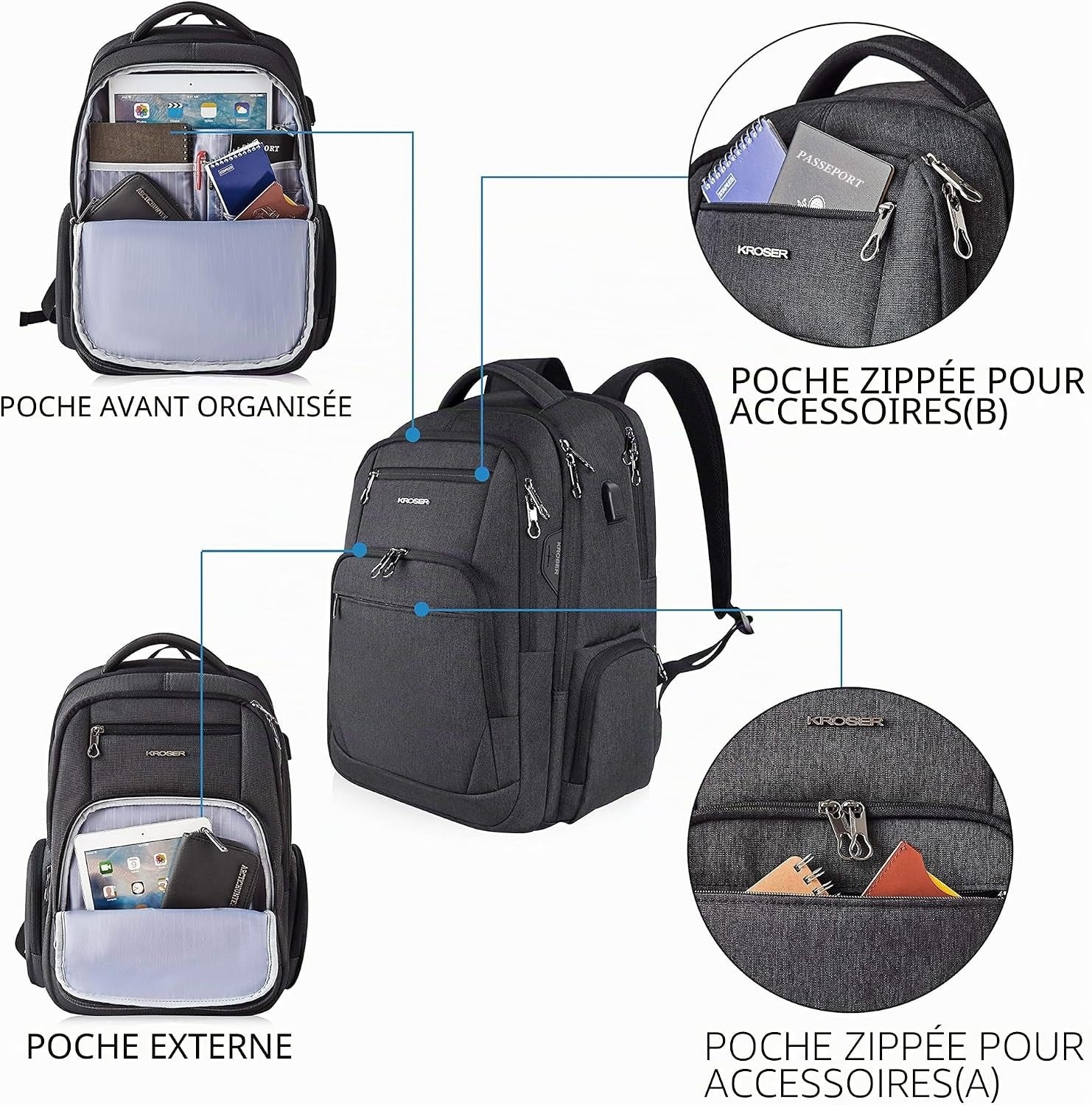 KROSER 17.3" Business Laptop Backpack with RFID