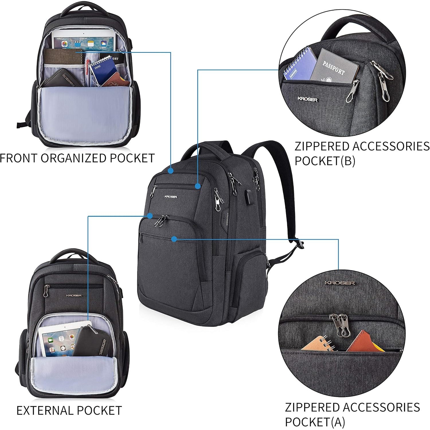 KROSER 17.3" Business Laptop Backpack with RFID