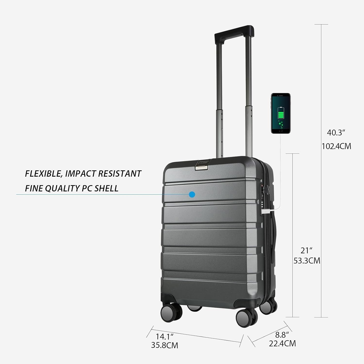 KROSER Steel Grey 20 Inch Expandable Carry-On Luggage