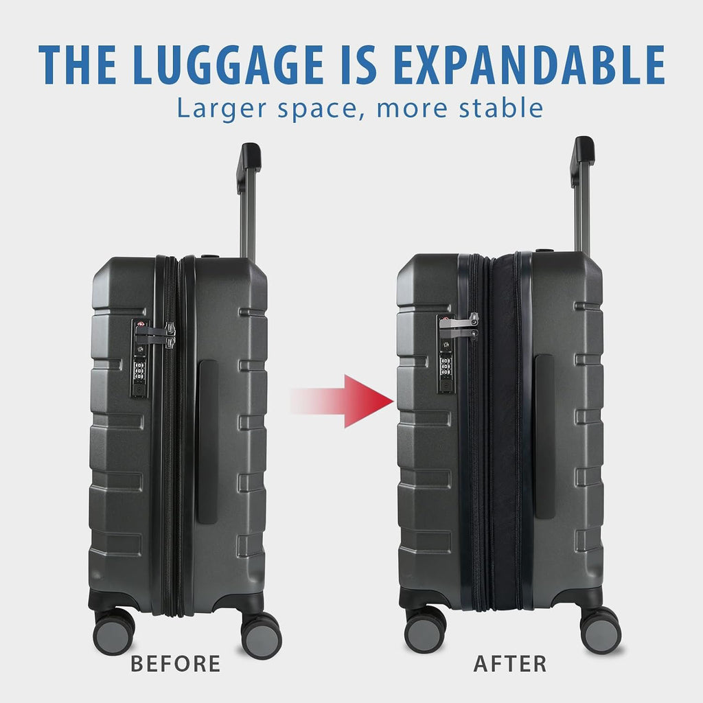 KROSER Steel Grey 20 Inch Expandable Carry-On Luggage