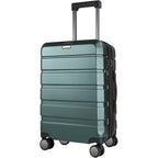 Dark green hardside carry-on suitcase with telescoping handle and four spinner wheels