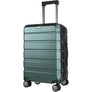 Dark green hardside carry-on suitcase with telescoping handle and four spinner wheels