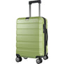 Green hard-shell carry-on luggage with telescoping handle and side access handle