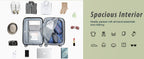 Green carry-on luggage spacious interior layout with organizer pockets and compartments