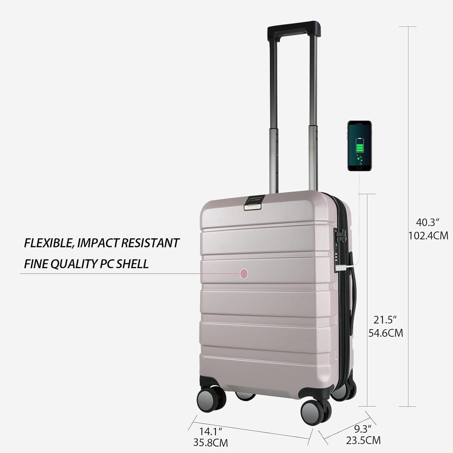 KROSER Light Purple 20 Inch Expandable Carry-On Luggage with TSA Lock