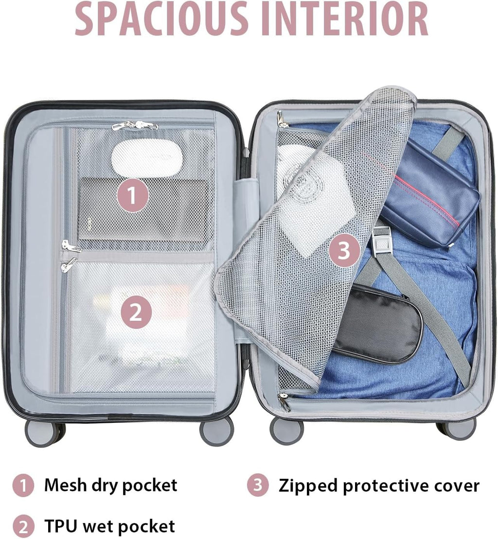 KROSER Light Purple 20 Inch Expandable Carry-On Luggage with TSA Lock
