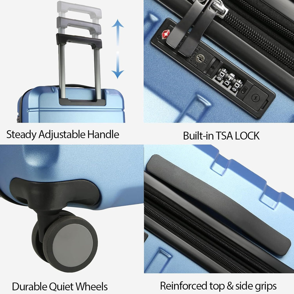 KROSER Light Blue 20 Inch Expandable Carry-On Luggage with TSA Lock