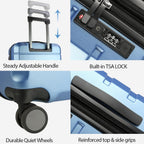 KROSER Light Blue 20 Inch Expandable Carry-On Luggage with TSA Lock