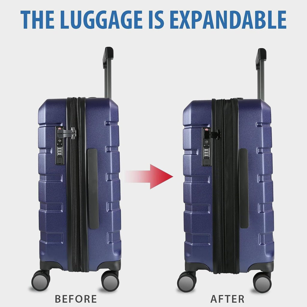 KROSER Navy 20 Inch Expandable Carry-On Luggage with TSA Lock