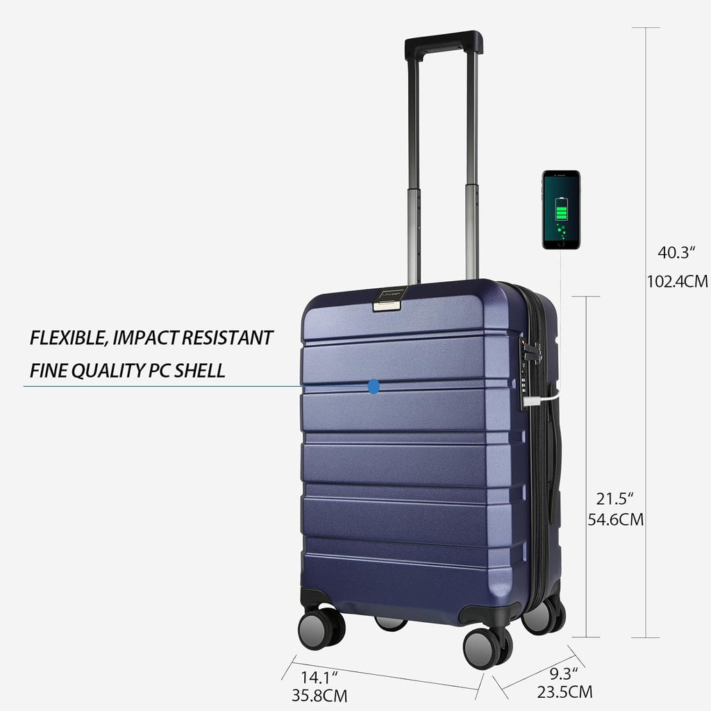 KROSER Navy 20 Inch Expandable Carry-On Luggage with TSA Lock