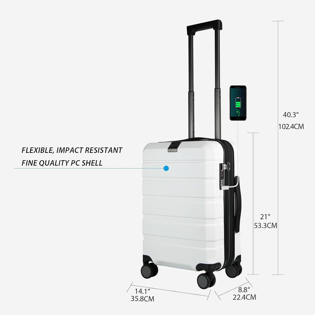 KROSER White 20 Inch Hardside Expandable Carry-On Luggage