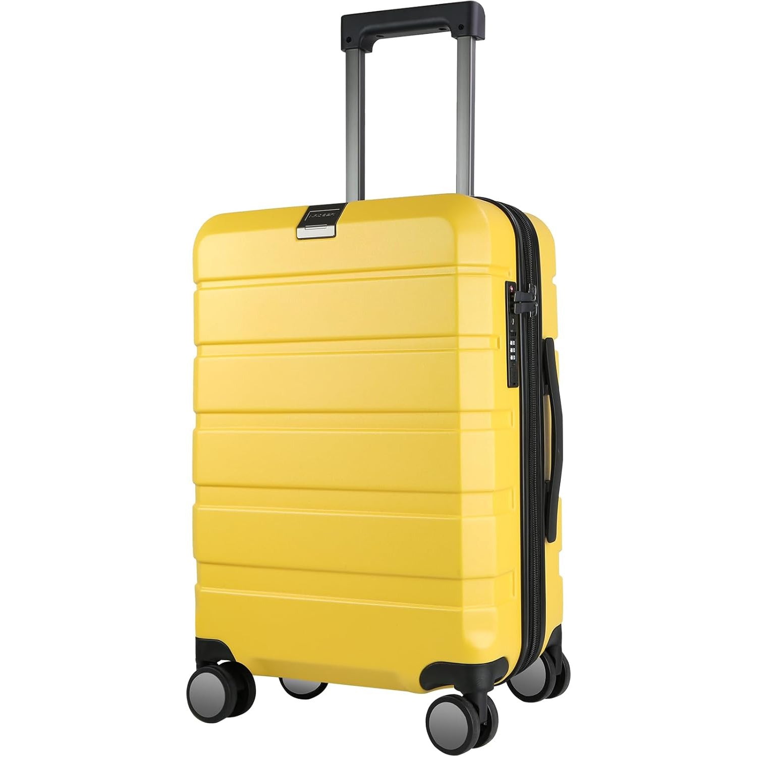Yellow 20-inch expandable carry-on luggage with TSA lock, black trim, and 4 spinner wheels