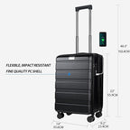 Black 20-inch carry-on suitcase with USB panel and built-in TSA lock