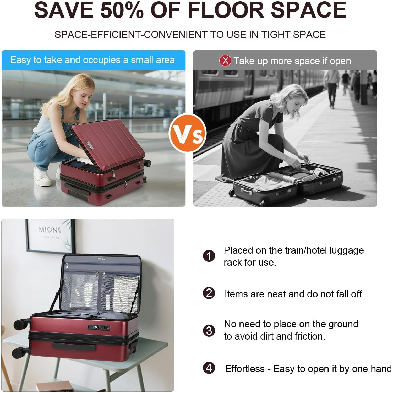 KROSER Burgundy 20 Inch Top-Loading Carry-On Luggage with USB & TSA Lock