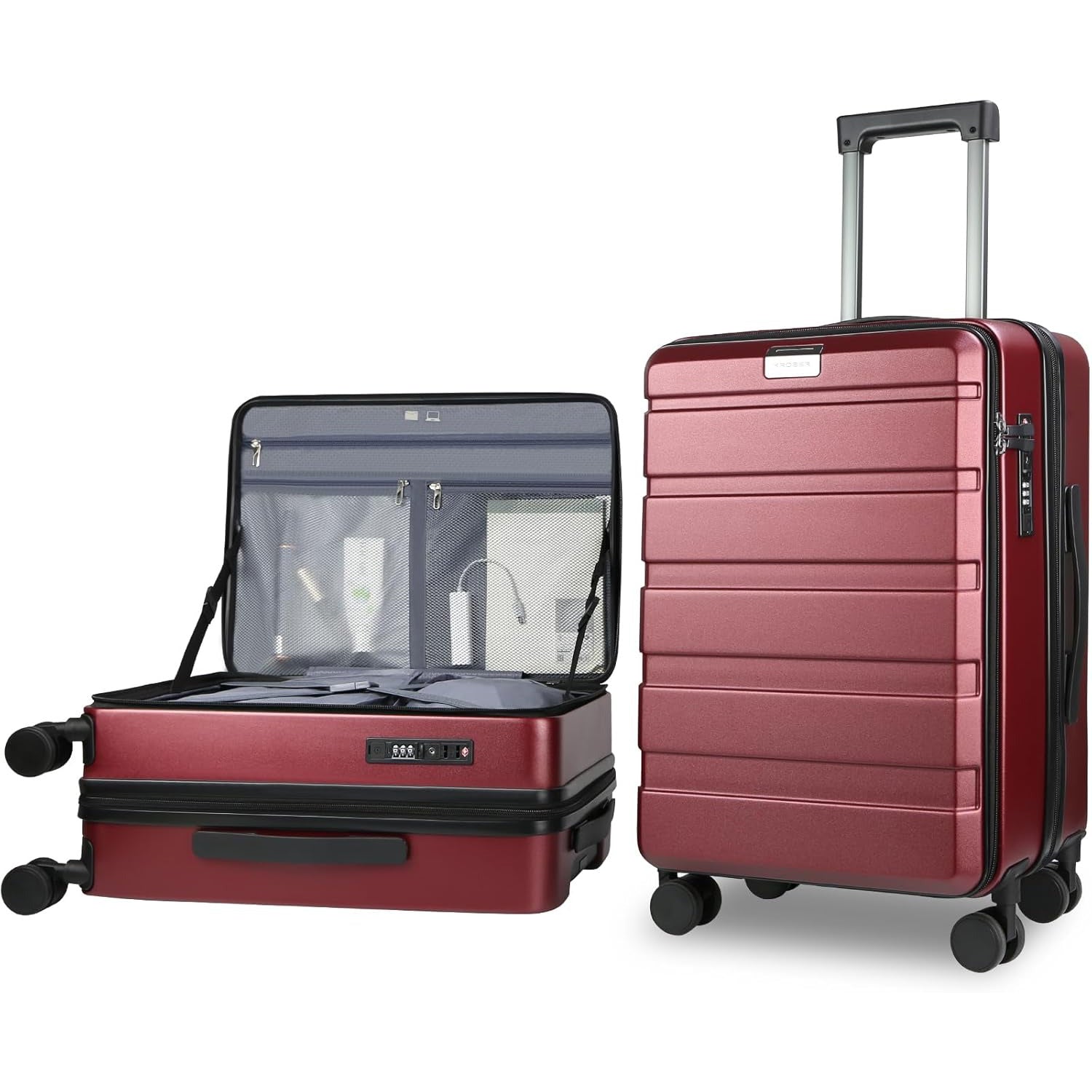 KROSER Burgundy 20 Inch Top-Loading Carry-On Luggage with USB & TSA Lock