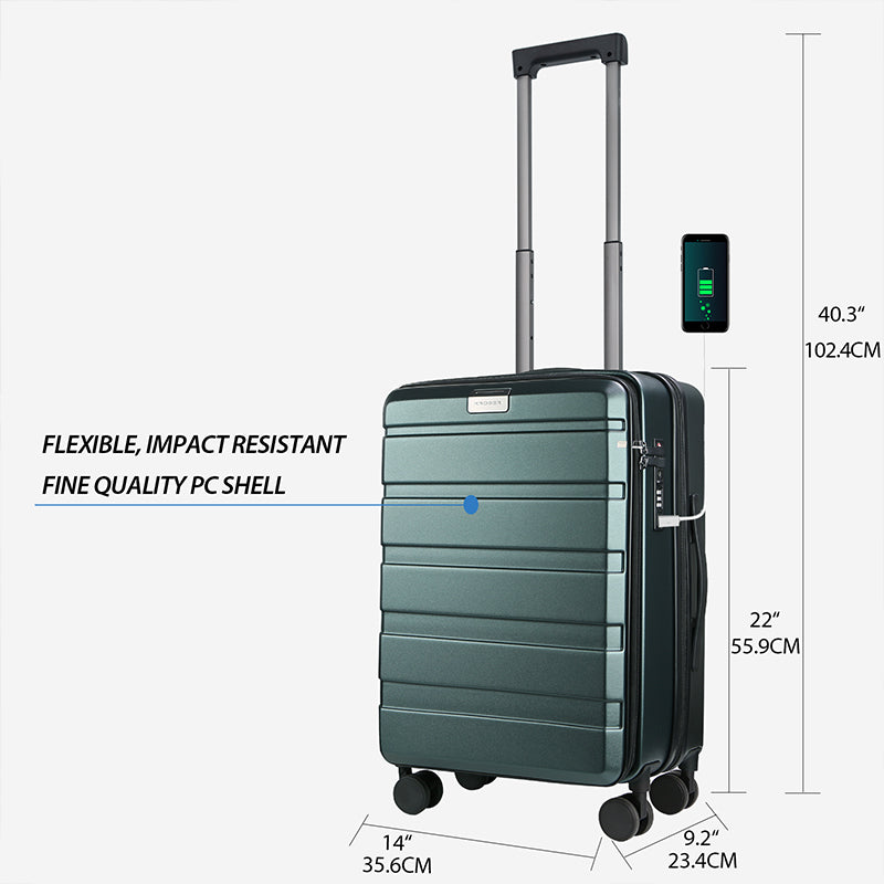 KROSER 20" Top-Loading Carry-On Luggage with USB & TSA Lock