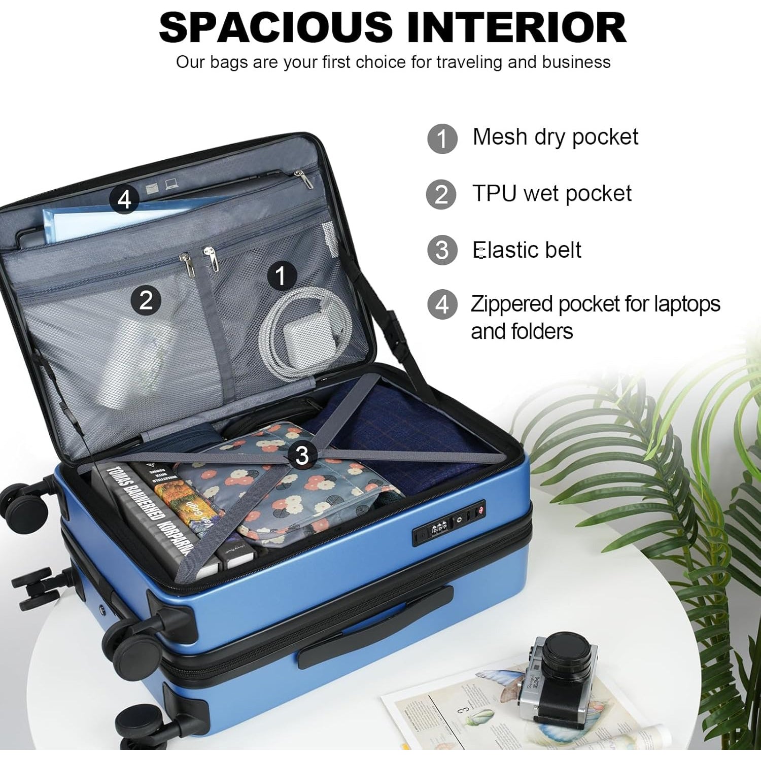 KROSER Light Blue 20 Inch Top-Loading Carry-On with TSA Lock & USB