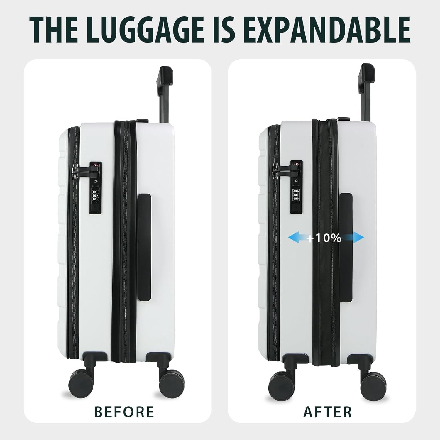 KROSER White 20 Inch Top-Loading Carry-On with TSA Lock & USB