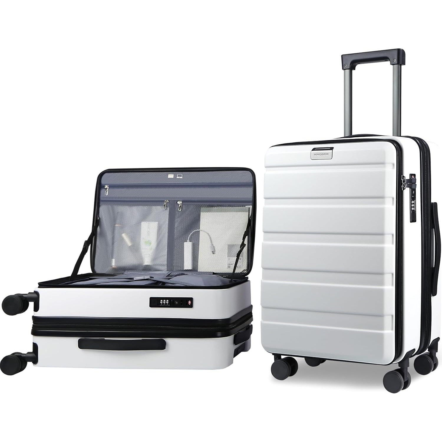 KROSER White 20 Inch Top-Loading Carry-On with TSA Lock & USB