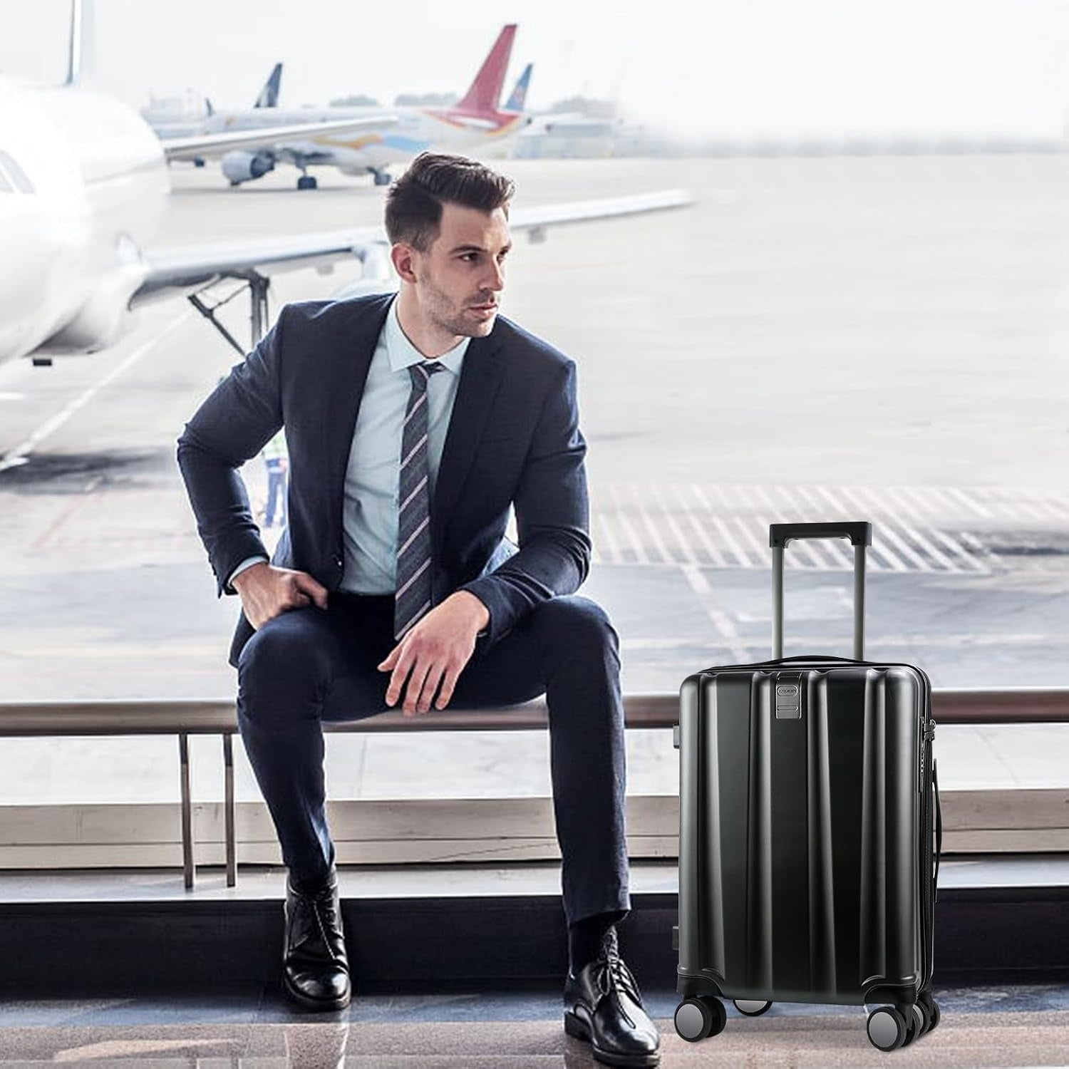 KROSER Black 20 Inch Expandable Carry-On Luggage with USB & TSA Lock