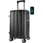 KROSER Black 20 Inch Expandable Carry-On Luggage with USB & TSA Lock