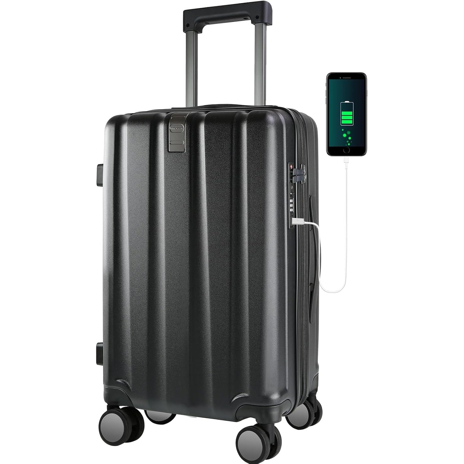 KROSER Black 20 Inch Expandable Carry-On Luggage with USB & TSA Lock