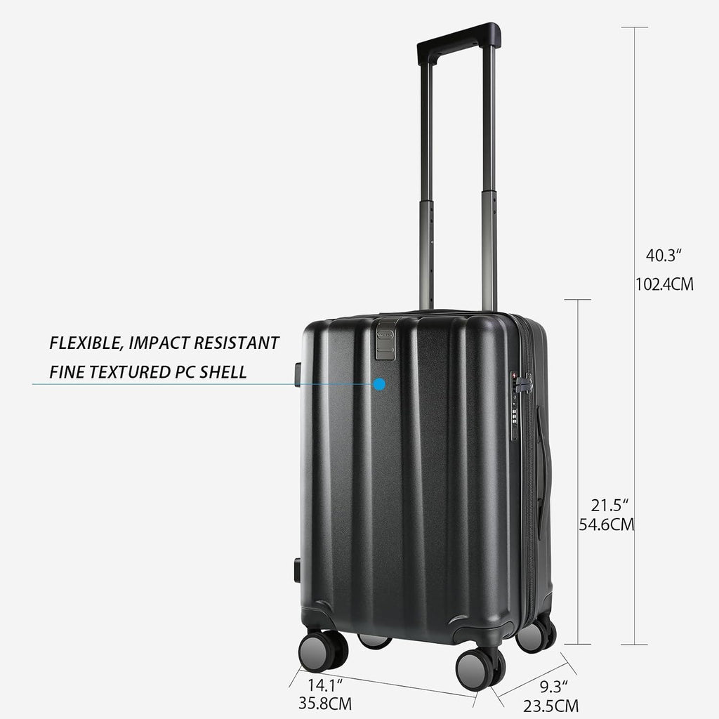 KROSER Black 20 Inch Expandable Carry-On Luggage with USB & TSA Lock