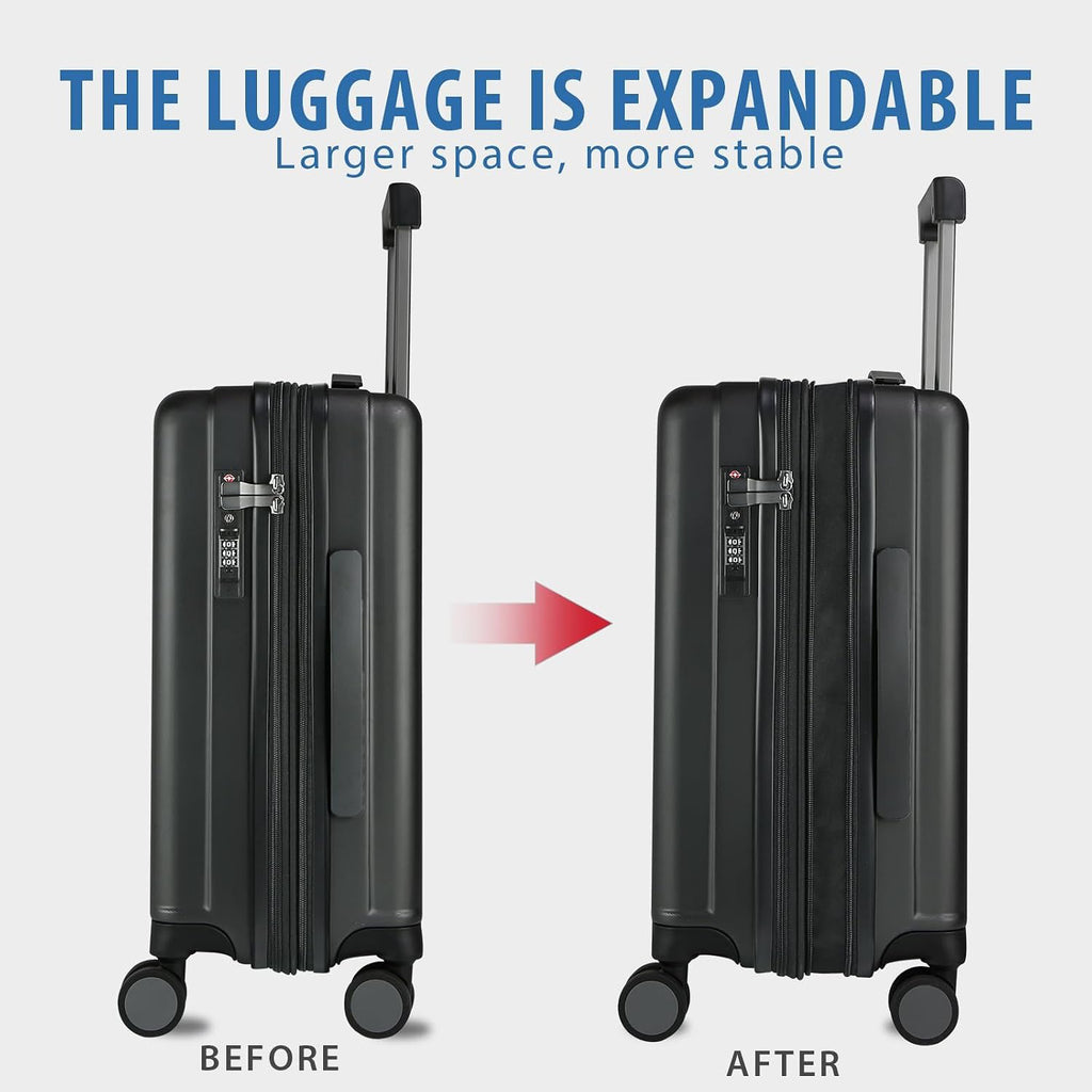 KROSER Black 20 Inch Expandable Carry-On Luggage with USB & TSA Lock