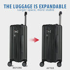 KROSER Black 20 Inch Expandable Carry-On Luggage with USB & TSA Lock