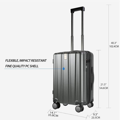 KROSER Black 20 Inch Hardside Carry-On Luggage with USB & TSA Lock