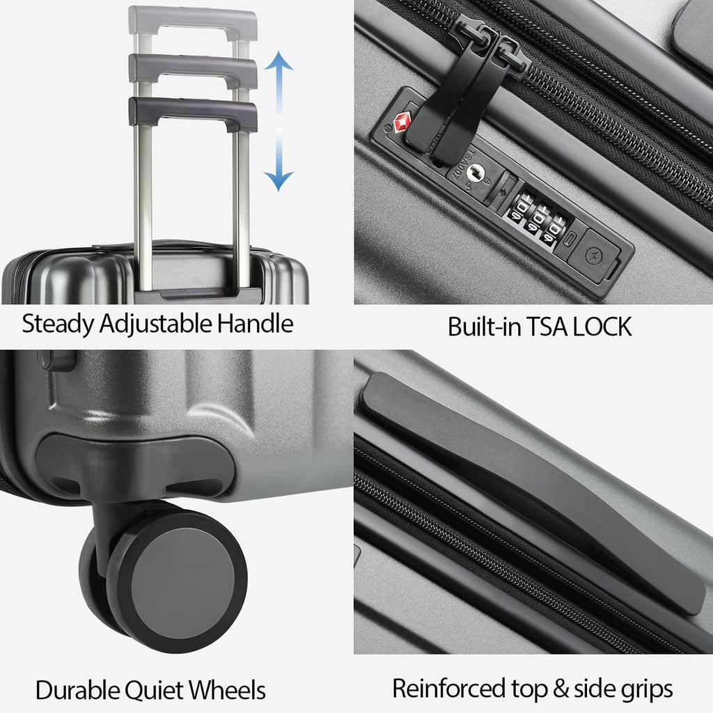 KROSER Black 20 Inch Hardside Carry-On Luggage with USB & TSA Lock