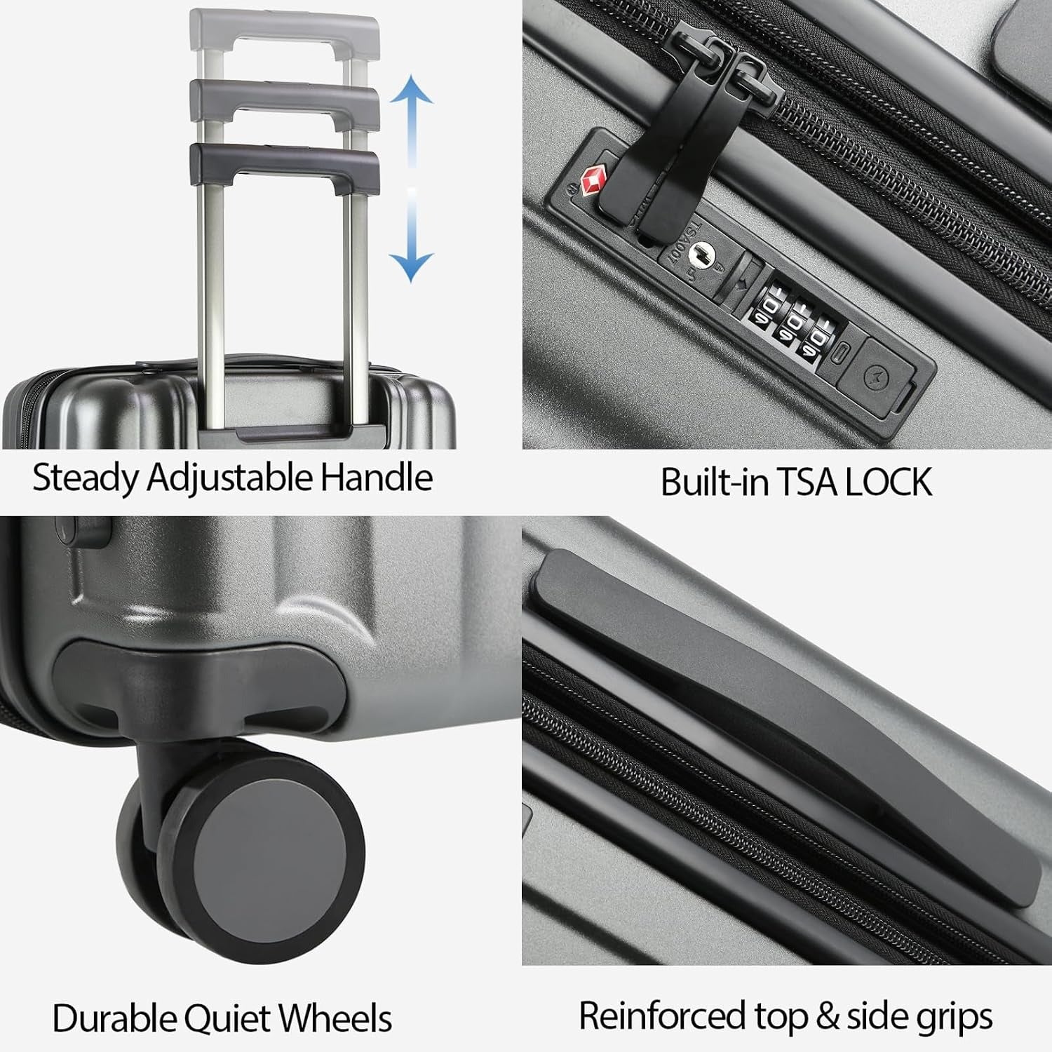KROSER Black 20 Inch Hardside Carry-On Luggage with USB & TSA Lock