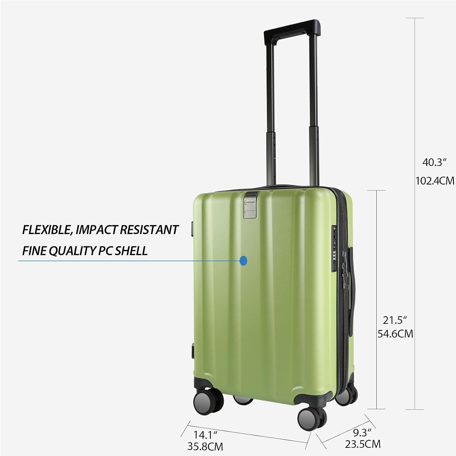 KROSER Green 20 Inch Hardside Expandable Carry-On Luggage with USB & TSA Lock