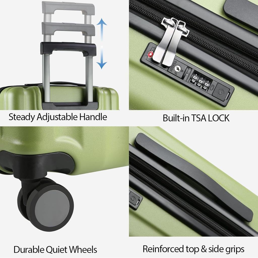 KROSER Green 20 Inch Hardside Expandable Carry-On Luggage with USB & TSA Lock