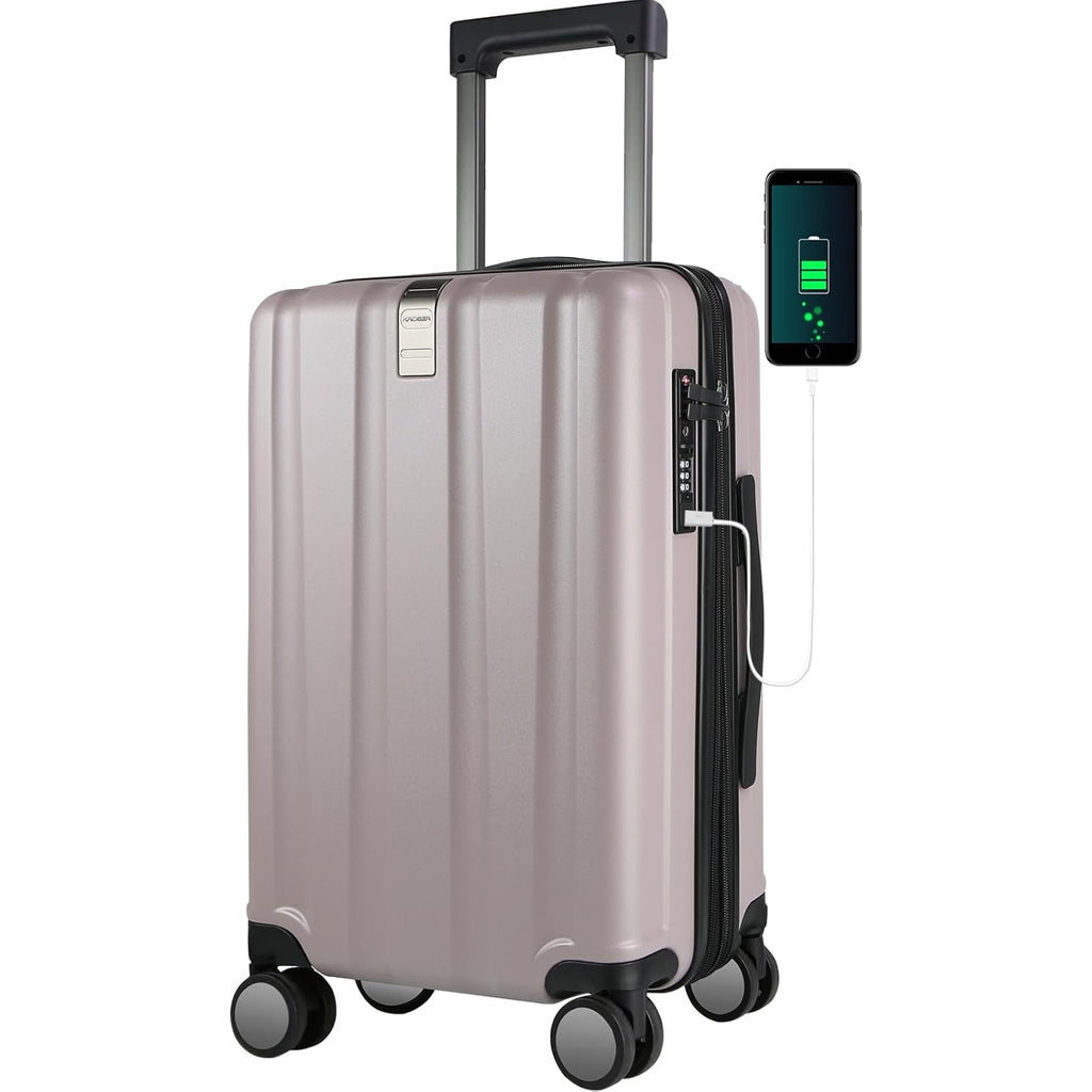 Matte purple/pink hardside carry-on luggage with telescoping handle, USB port and wheels